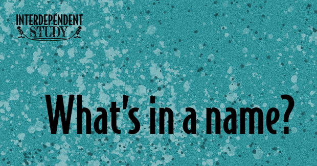 "whats in a name?," the title of the blog post, appear in front of a teal and abstract splatter background